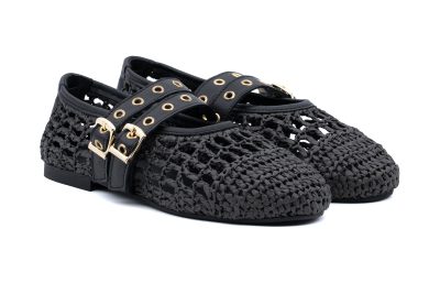 Ballerina Mary Jane in rafia e pelle