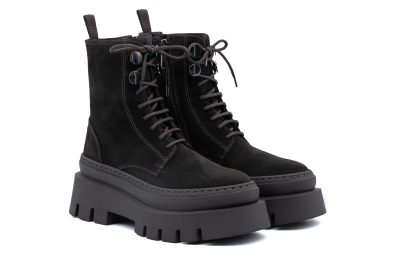 Stivaletto Stringato Platform in pelle scamosciata
